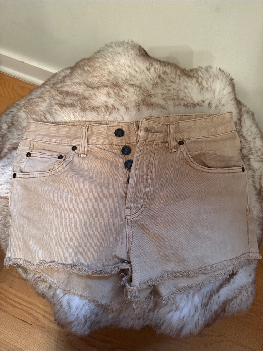 Free People Tan Frayed Hem Denim Shorts